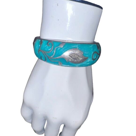 ANDREW HAMILTON CRAWFORD 925 Silver Teal Cuff Botanical Vine Modernist Bracelet - Picture 11 of 16